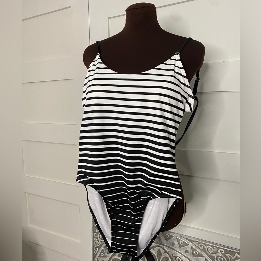 Calvin Klein Black White Stripe 1 Piece Suit Size 10
